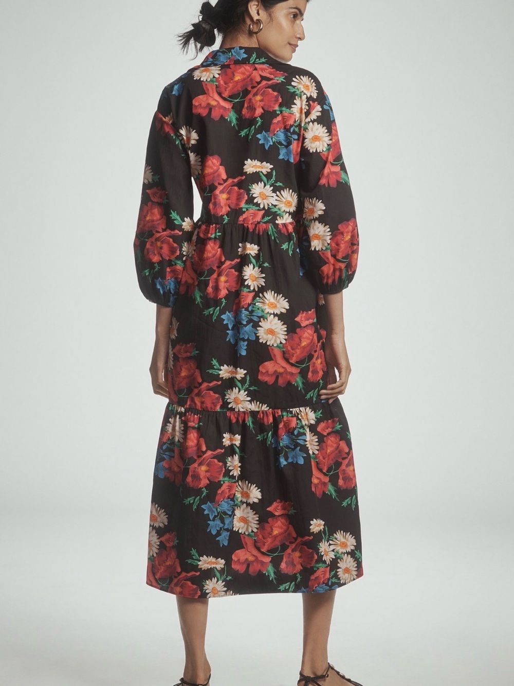Anthropologie Maeve Bettina Tiered Shirt Dress in Black Floral - Size Small - Picture 4 of 6